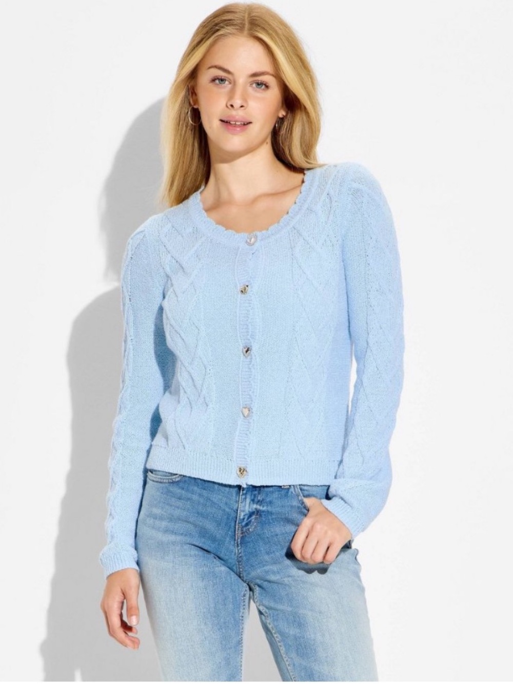 WILD FABLE Light Blue Heart Cable Knit Cotton Blend Cardigan Sweater XL NWT
